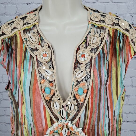 Nanette Lepore Multicolor 100% Silk Shell Accents Striped Lightweight Dress 4 - Picture 6 of 15